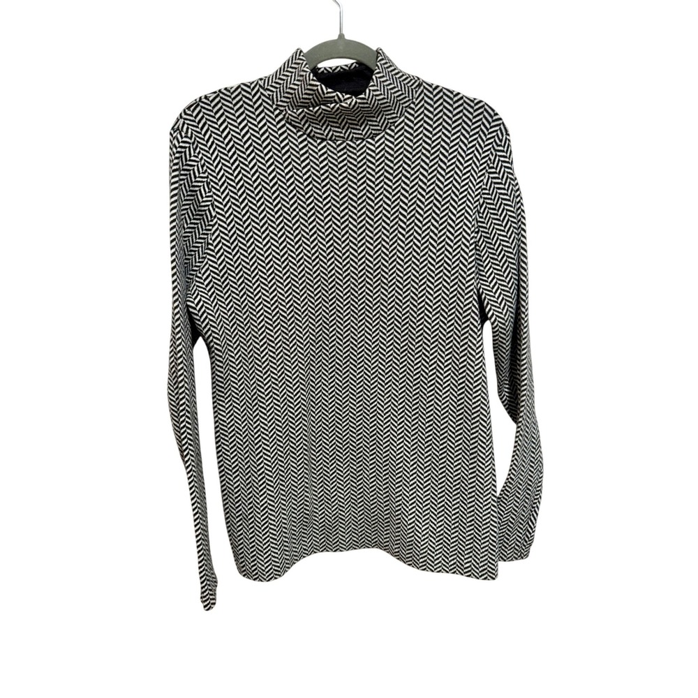 Duluth Trading Co Women's Black White Herringbone Print Coolmax Turtleneck Top L